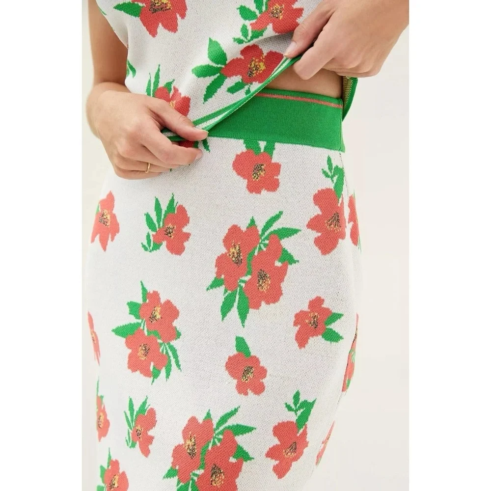 EVA FRANCO x Anthropologie floral 2 piece set skirt tank vacation travel M - Picture 5 of 11